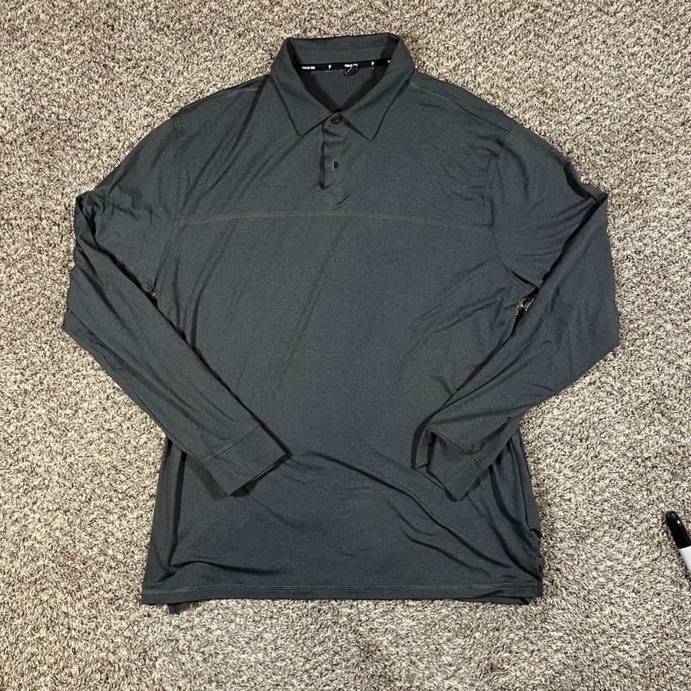 Public Rec Mens XL Go-To Long Sleeve Polo Shirt Gray Heather Stretch Activewear